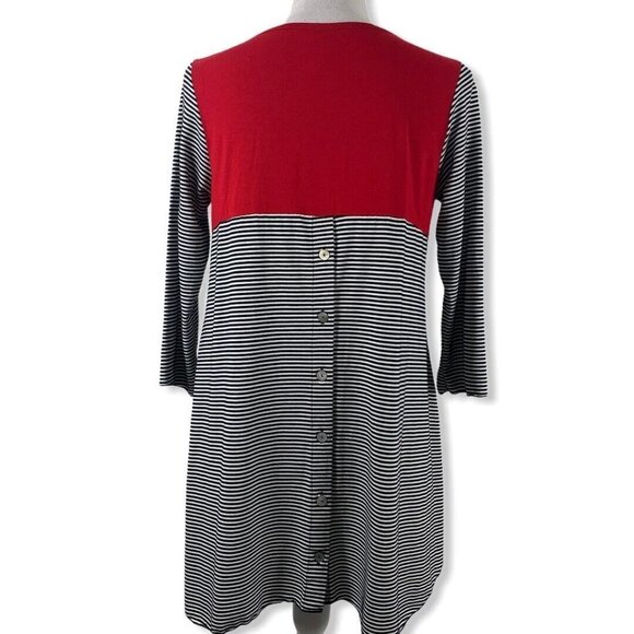 Flutter & Squeak Small Tunic Top Stripe Red Black White Button Back Front Pocket - Picture 3 of 5
